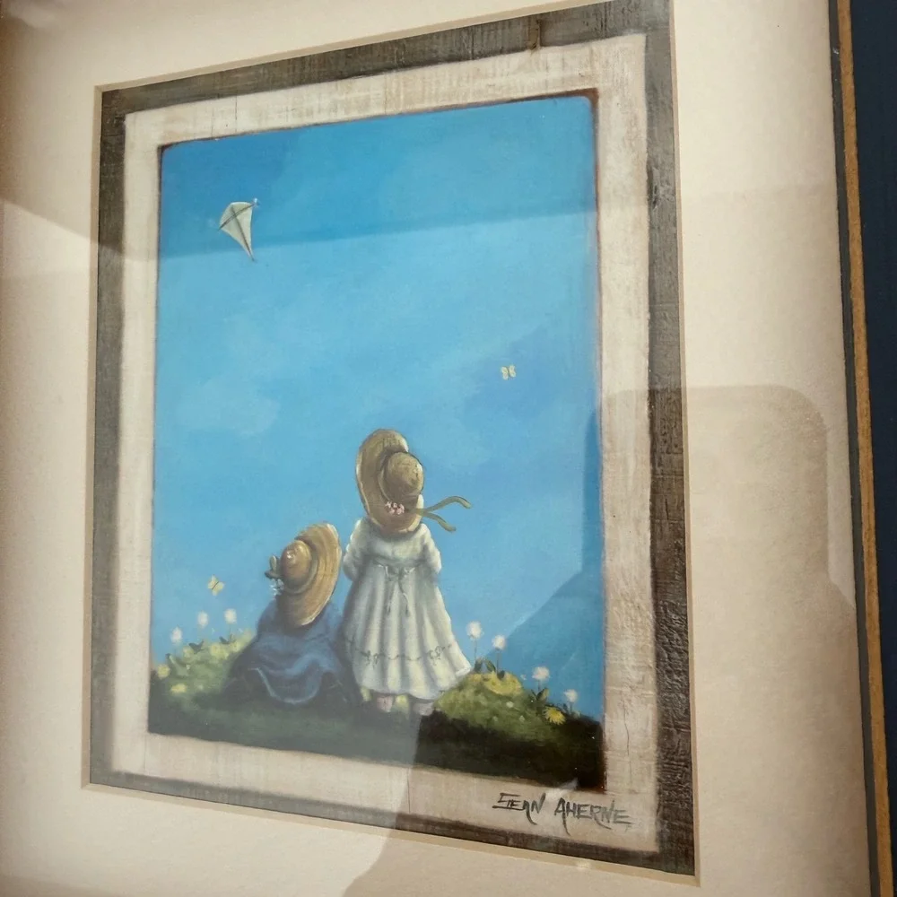 Sean Ahearne Children in Bonnets Bubbles Kite  Set of 2 Pictures‎ Framed Gallery